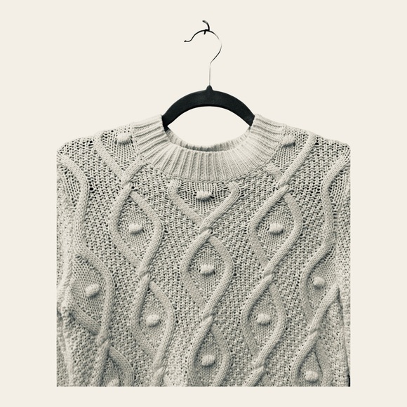 Rachel Zoe Women’s S Bobble Cable Knit Mock Neck Long Sleeve White Sweater - Picture 3 of 8